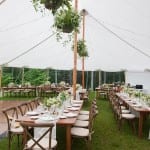 sailcloth tent with farm tables
