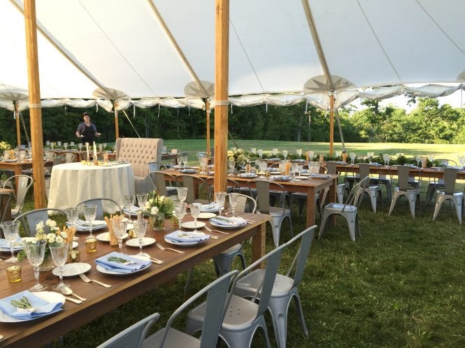farm tables and bistro chairs